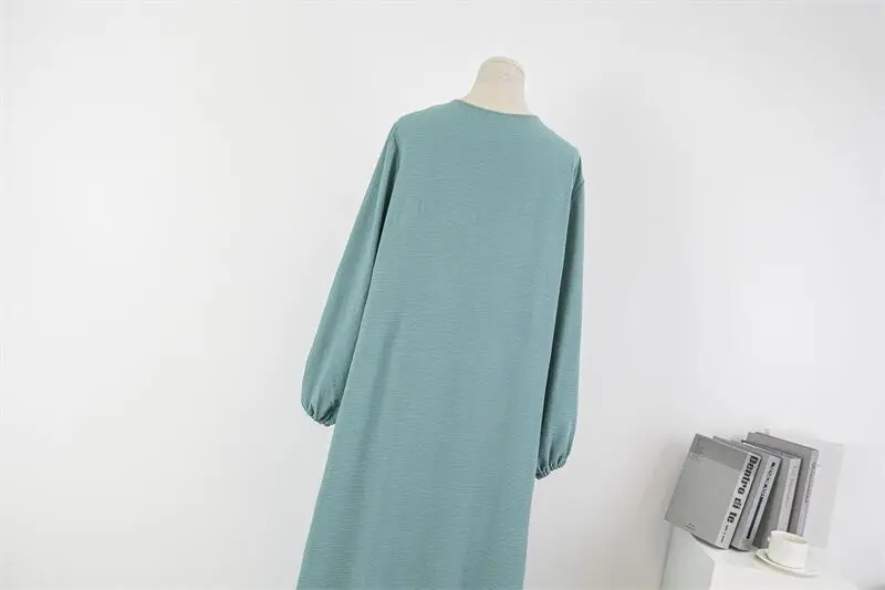 Cross-Border Foreign Trade Round Neck Loose Plus Size Long Sleeve Solid Color Pullover Robe Dress Spring and Autumn Over-The-Knee Long Dress — feature 19