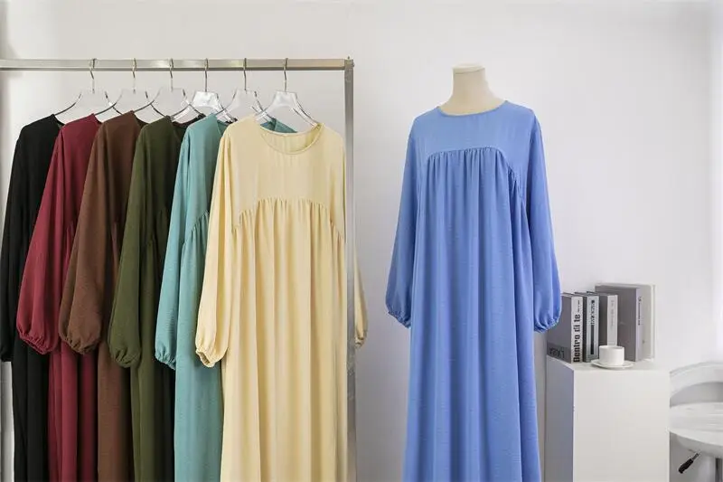 Cross-Border Foreign Trade Round Neck Loose Plus Size Long Sleeve Solid Color Pullover Robe Dress Spring and Autumn Over-The-Knee Long Dress — feature 6