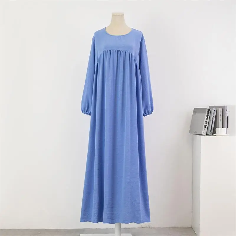 Cross-Border Foreign Trade Round Neck Loose Plus Size Long Sleeve Solid Color Pullover Robe Dress Spring and Autumn Over-The-Knee Long Dress — feature 8