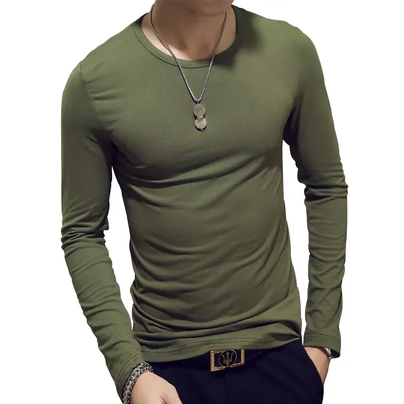 Men Long Sleeve V-Neck T-Shirt Grey White - Image 4