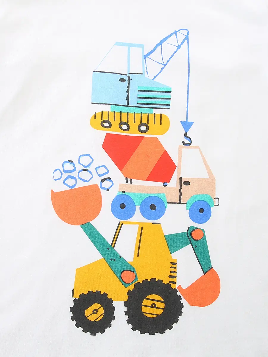 European American Boy T-Shirt Cartoon Excavator Print