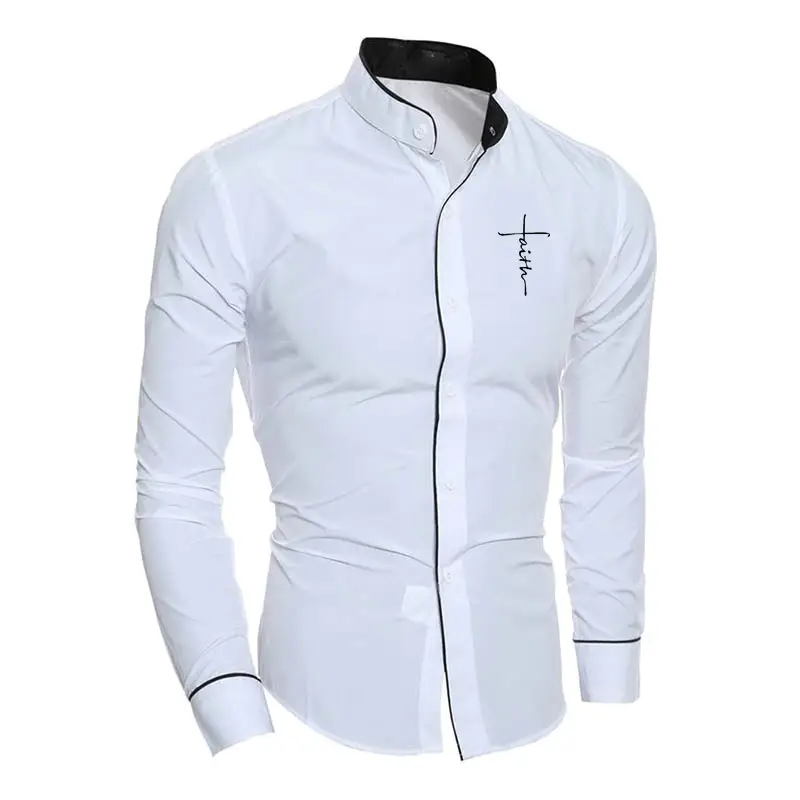 Men's Black Slim Fit Long Sleeve Button Shirt with Cross Embroidery - Image 4