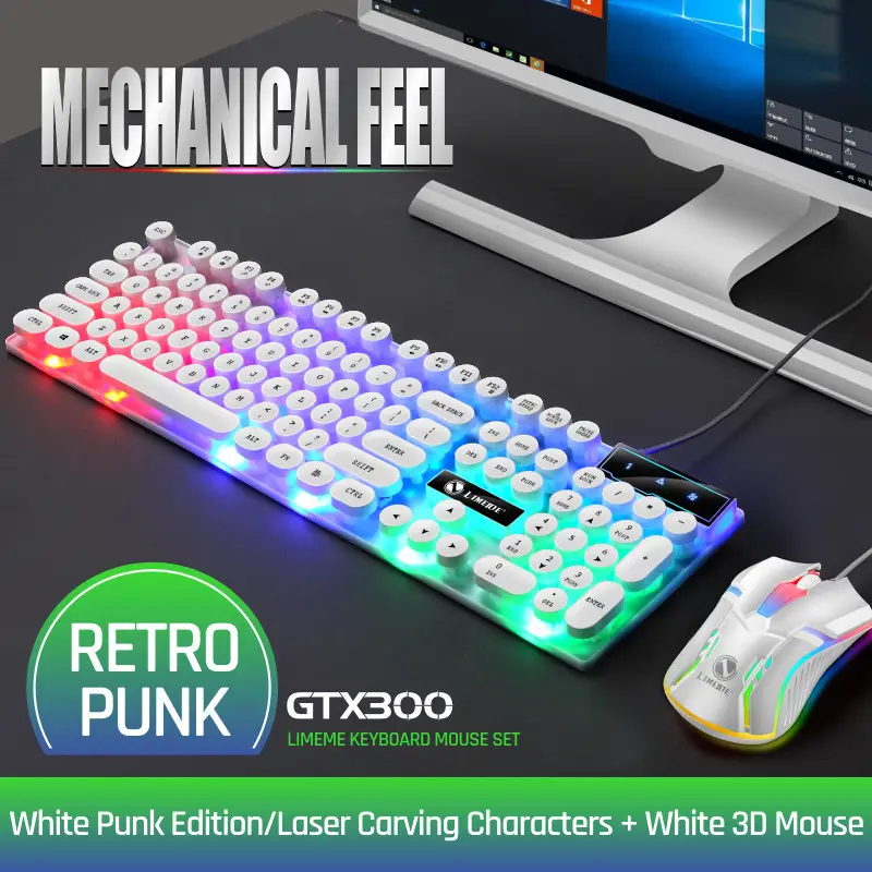 Limo GTX300 Keyboard and Mouse Set Punk Retro Keyboard Backlight Game USB Wired Suspension Keyboard and Mouse Set - Image 6