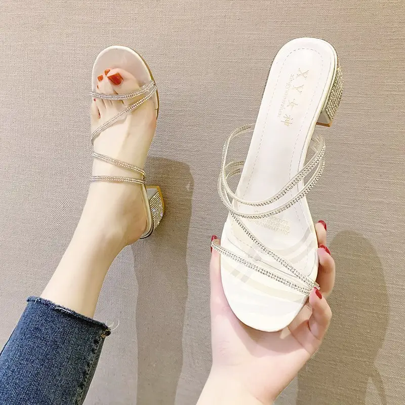 Women Rhinestone Open Toe High Heels 2025