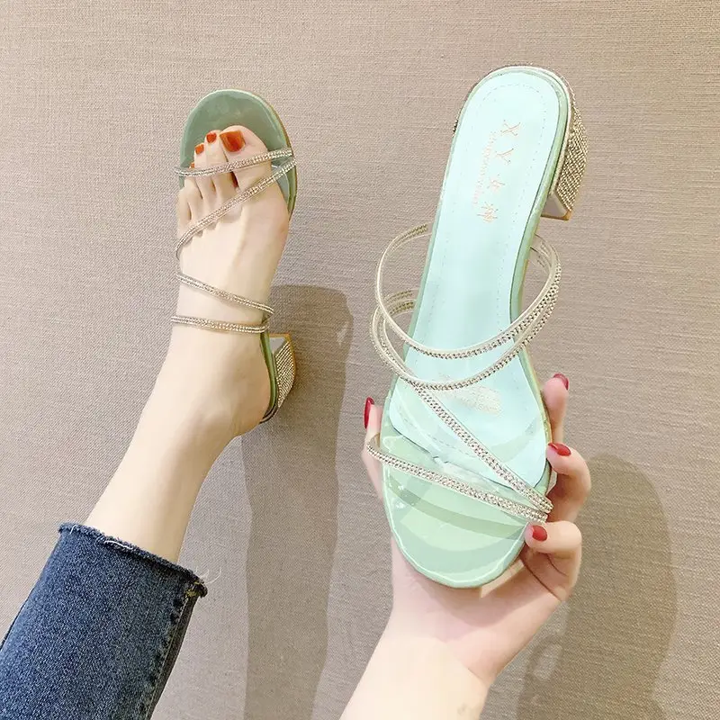 Women Rhinestone Open Toe High Heels 2025