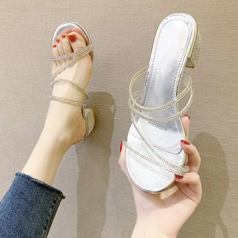 Women Rhinestone Open Toe High Heels 2025