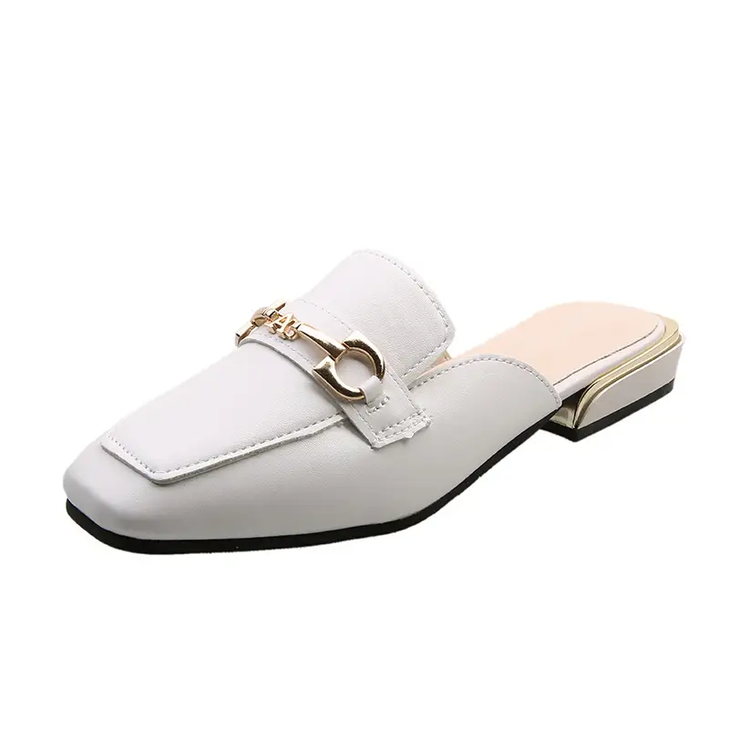 High-Heeled Shoes for Women 2025 Spring & Fall New Style Square Toe Thick Heel Shallow Mouth Baotou Low Heel Slip-On Outer Wear Versatile Slippers