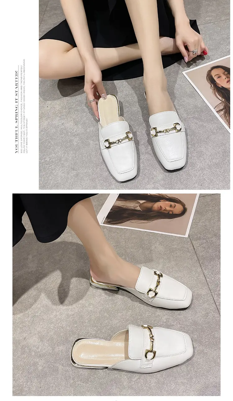 High-Heeled Shoes for Women 2025 Spring & Fall New Style Square Toe Thick Heel Shallow Mouth Baotou Low Heel Slip-On Outer Wear Versatile Slippers — feature 11
