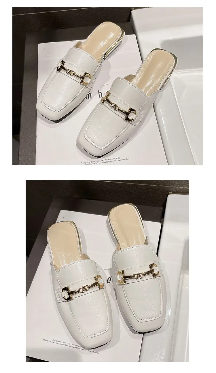 High-Heeled Shoes for Women 2025 Spring & Fall New Style Square Toe Thick Heel Shallow Mouth Baotou Low Heel Slip-On Outer Wear Versatile Slippers — feature 15