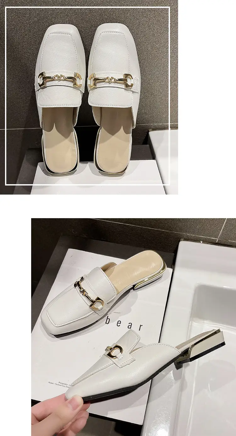 High-Heeled Shoes for Women 2025 Spring & Fall New Style Square Toe Thick Heel Shallow Mouth Baotou Low Heel Slip-On Outer Wear Versatile Slippers — feature 16