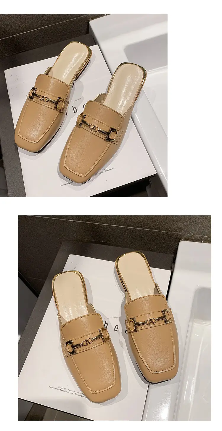 High-Heeled Shoes for Women 2025 Spring & Fall New Style Square Toe Thick Heel Shallow Mouth Baotou Low Heel Slip-On Outer Wear Versatile Slippers — feature 17