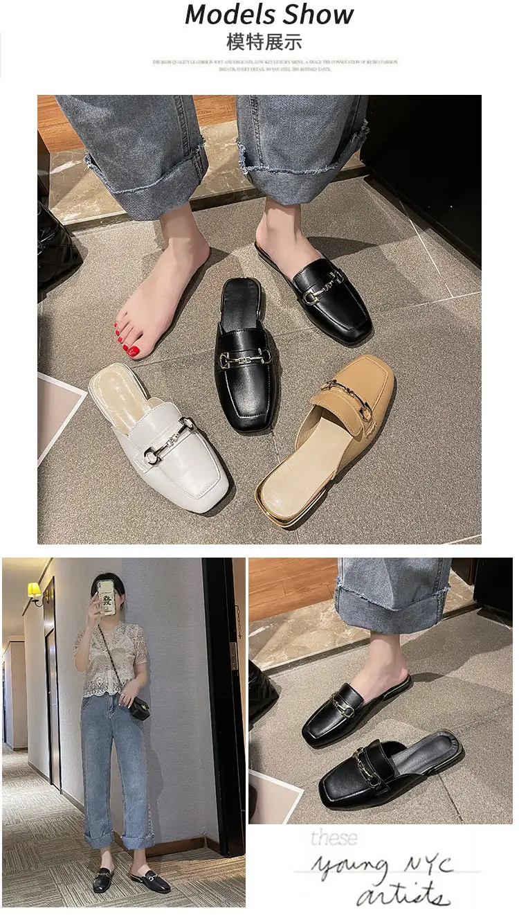 High-Heeled Shoes for Women 2025 Spring & Fall New Style Square Toe Thick Heel Shallow Mouth Baotou Low Heel Slip-On Outer Wear Versatile Slippers — feature 3