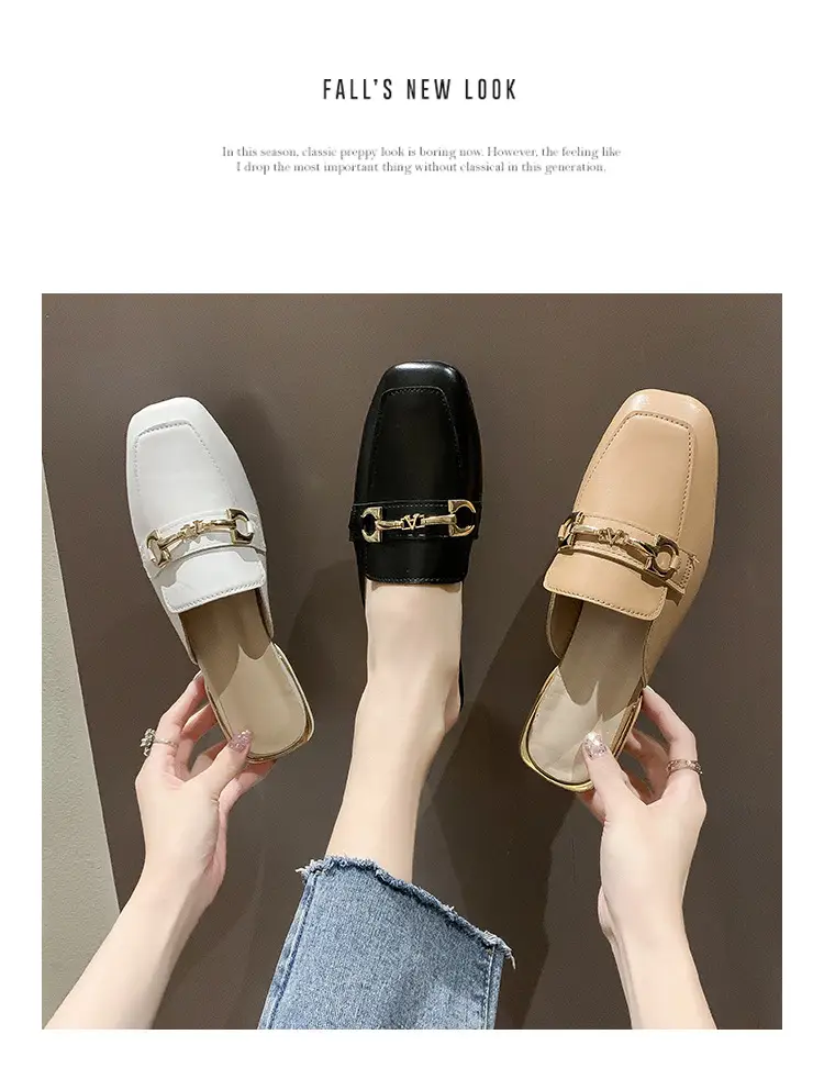 High-Heeled Shoes for Women 2025 Spring & Fall New Style Square Toe Thick Heel Shallow Mouth Baotou Low Heel Slip-On Outer Wear Versatile Slippers — feature 6