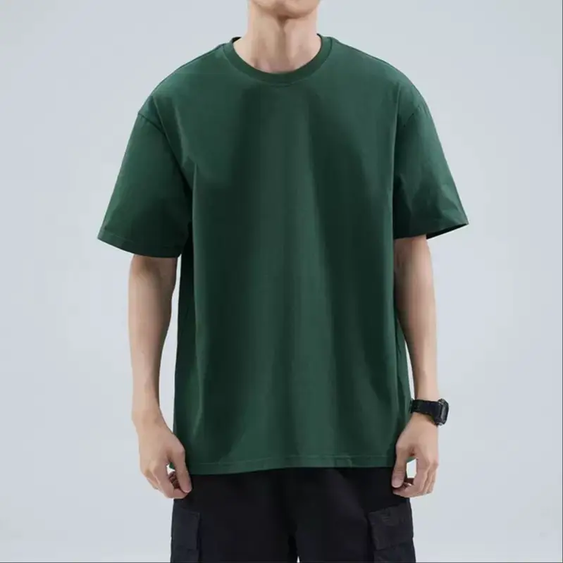 Men Cotton Crewneck T-Shirt 240g Summer Loose Casual - Image 11