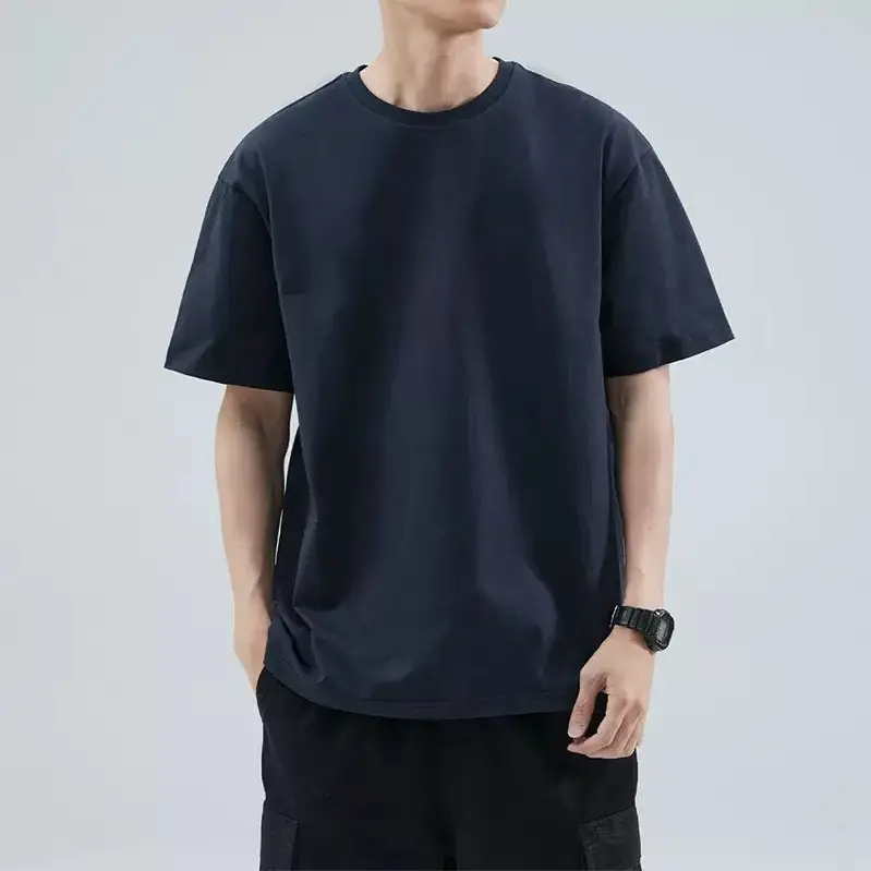 Men Cotton Crewneck T-Shirt 240g Summer Loose Casual — feature 6
