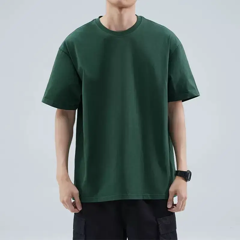 Men Cotton Crewneck T-Shirt 240g Summer Loose Casual — feature 7