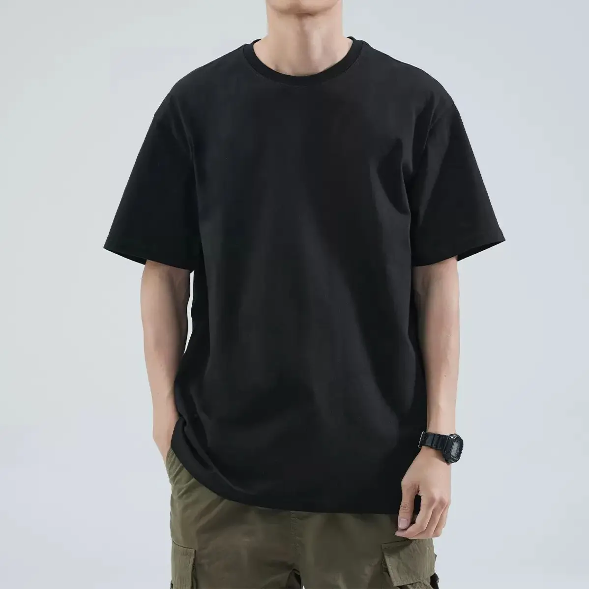 Men Cotton Crewneck T-Shirt 240g Summer Loose Casual — feature 9