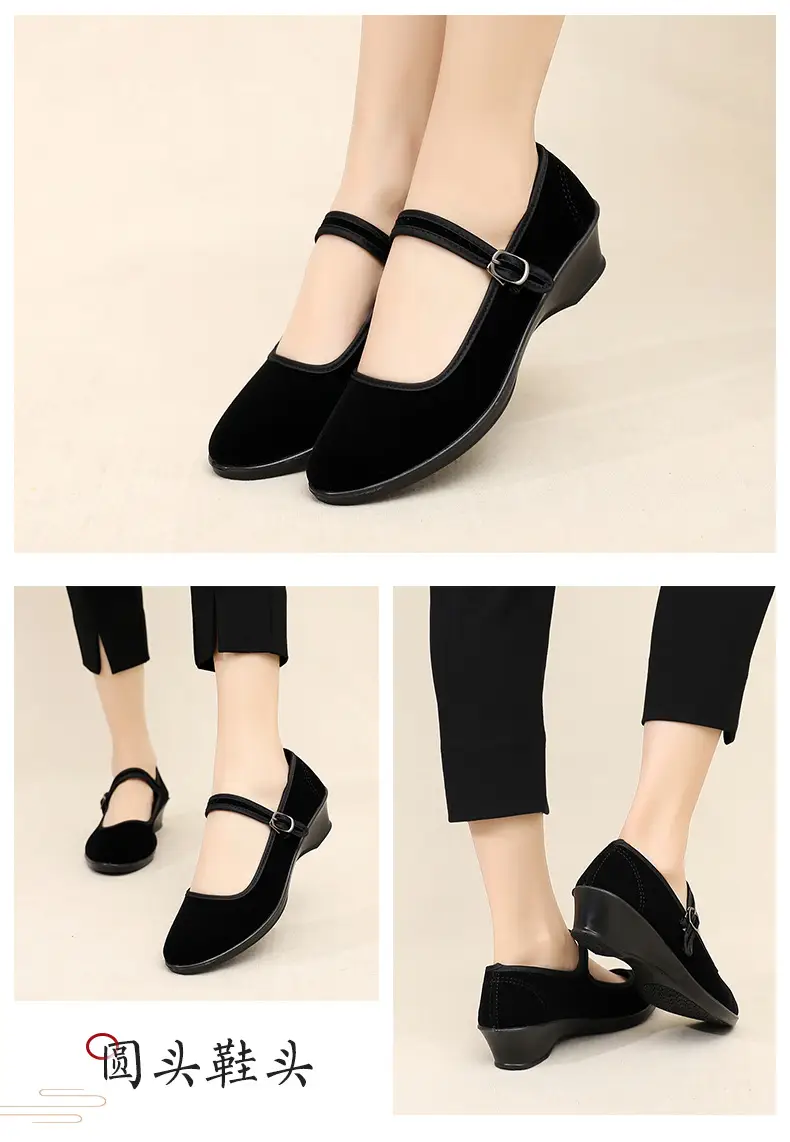 Old Beijing cloth shoes women's flat shoes work shoes women's shoes soft bottom not tired feet mother shoes black shoes dance shoes — feature 14
