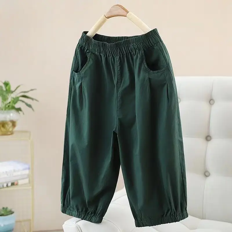 Women's Summer Cropped Pants with Loosen Belt Pocket - Image 9