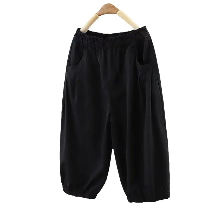 Women's Summer Cropped Pants with Loosen Belt Pocket - Image 10