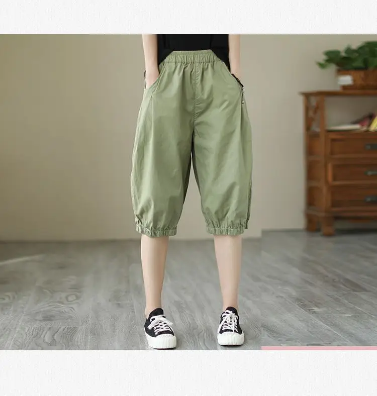Women's Summer Cropped Pants with Loosen Belt Pocket — feature 1
