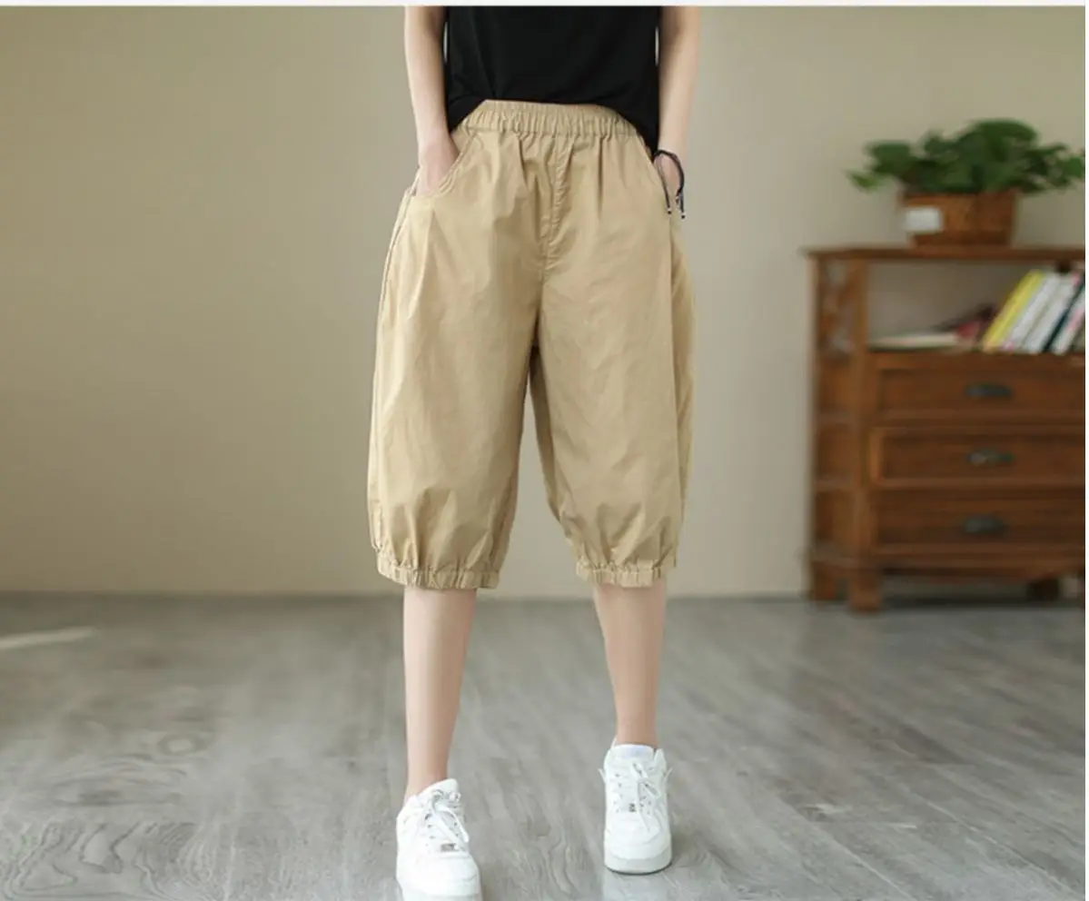 Women's Summer Cropped Pants with Loosen Belt Pocket — feature 11