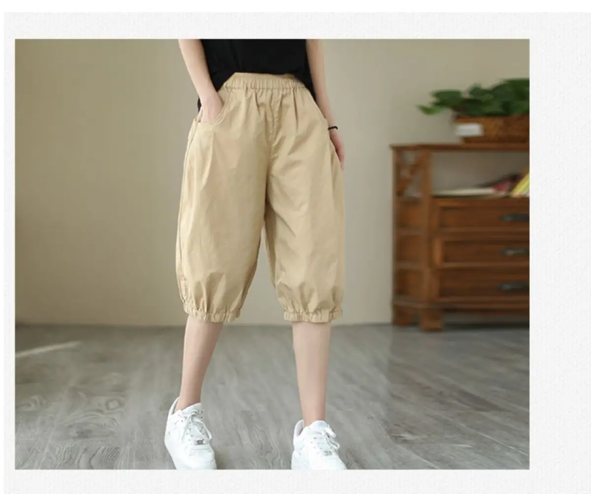 Women's Summer Cropped Pants with Loosen Belt Pocket — feature 12