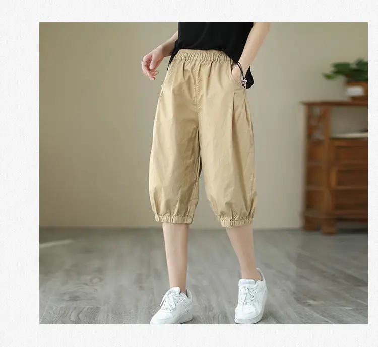 Women's Summer Cropped Pants with Loosen Belt Pocket — feature 13