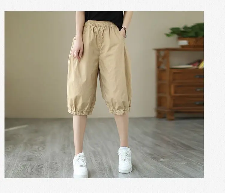 Women's Summer Cropped Pants with Loosen Belt Pocket — feature 14