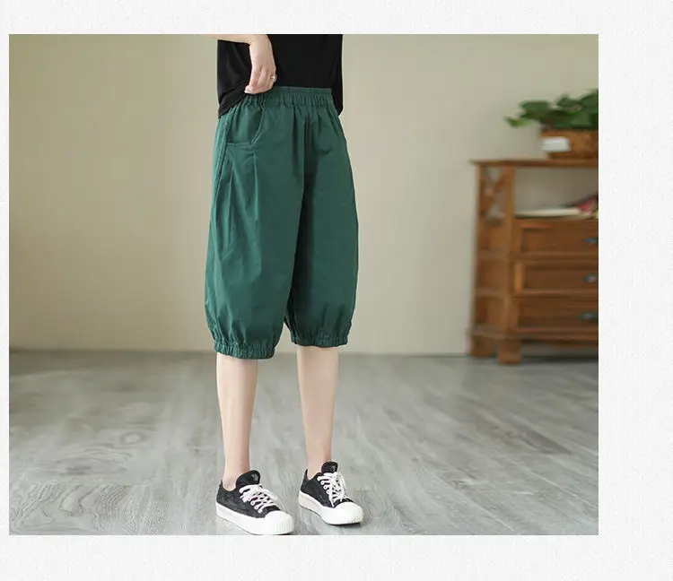 Women's Summer Cropped Pants with Loosen Belt Pocket — feature 16