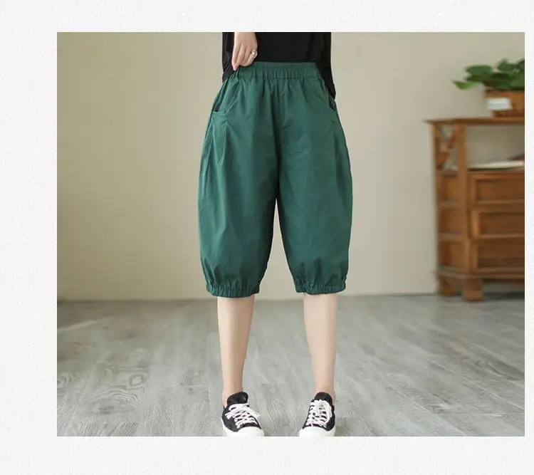 Women's Summer Cropped Pants with Loosen Belt Pocket — feature 17