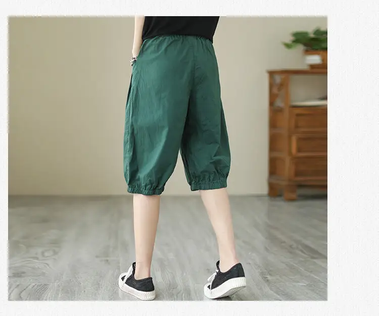Women's Summer Cropped Pants with Loosen Belt Pocket — feature 18