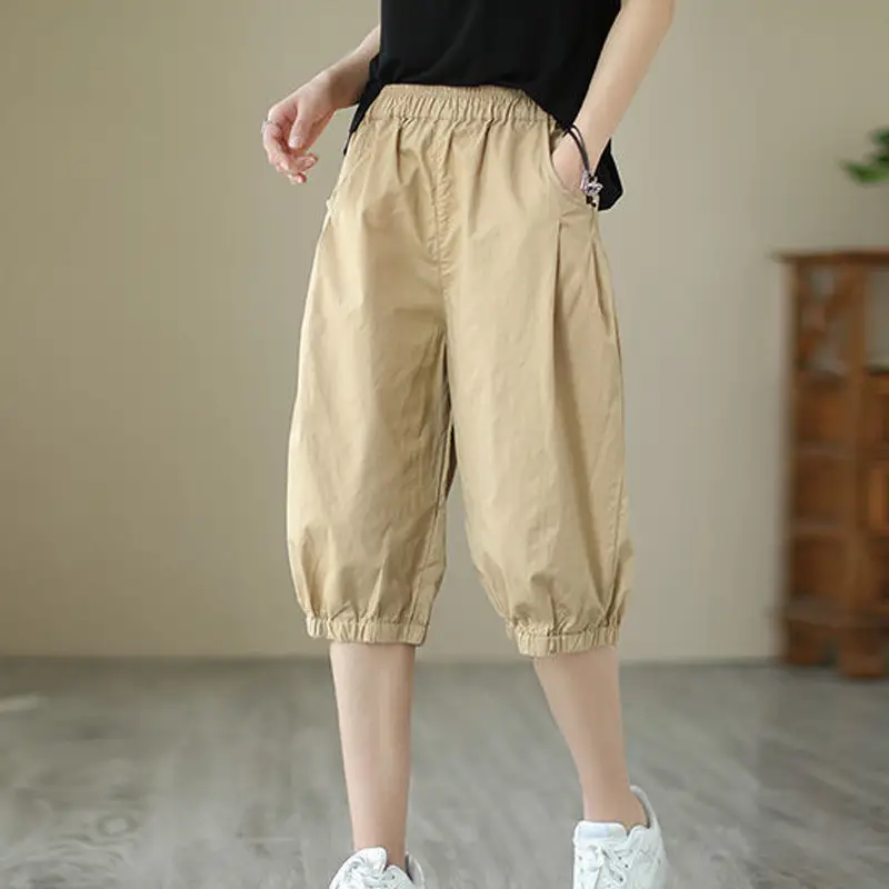 Women's Summer Cropped Pants with Loosen Belt Pocket — feature 2