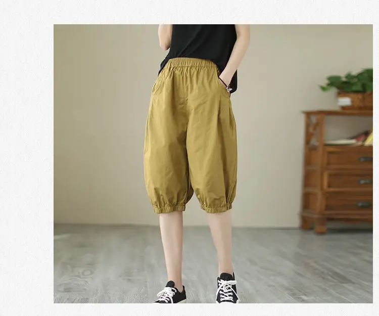 Women's Summer Cropped Pants with Loosen Belt Pocket — feature 20