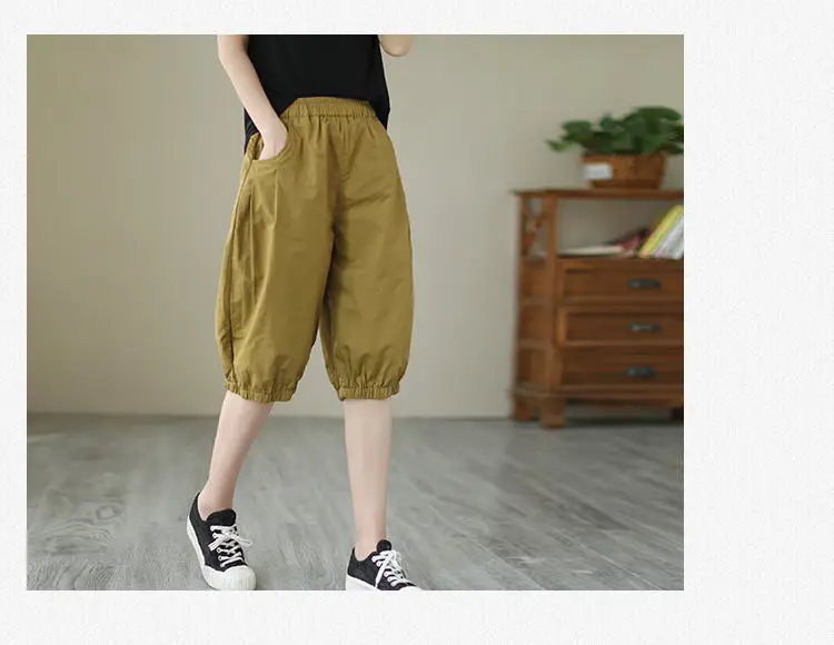 Women's Summer Cropped Pants with Loosen Belt Pocket — feature 21