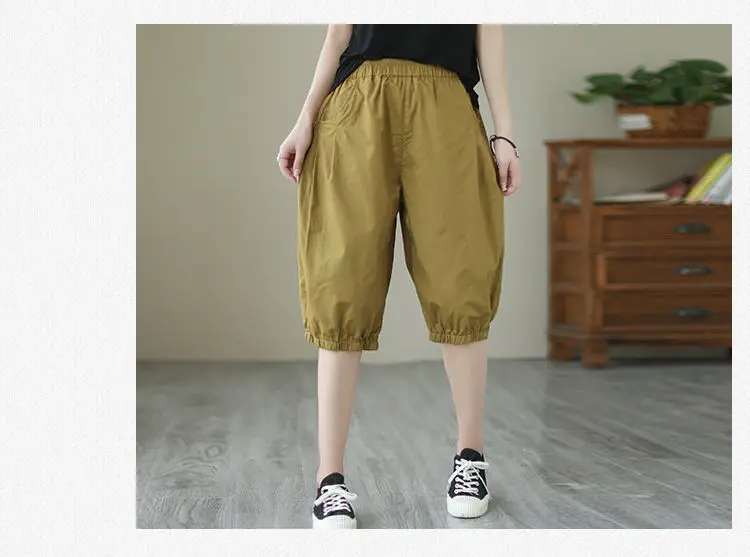 Women's Summer Cropped Pants with Loosen Belt Pocket — feature 22