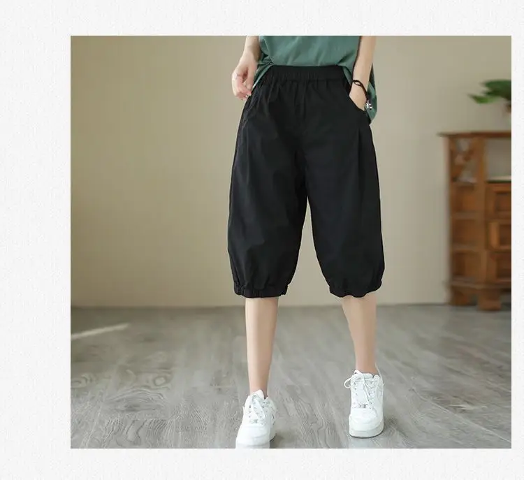 Women's Summer Cropped Pants with Loosen Belt Pocket — feature 24