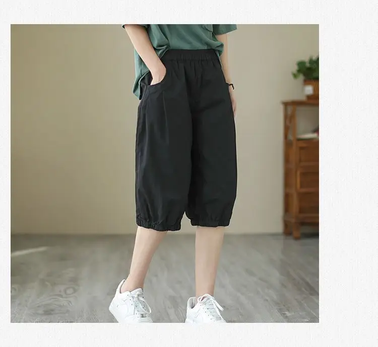 Women's Summer Cropped Pants with Loosen Belt Pocket — feature 25