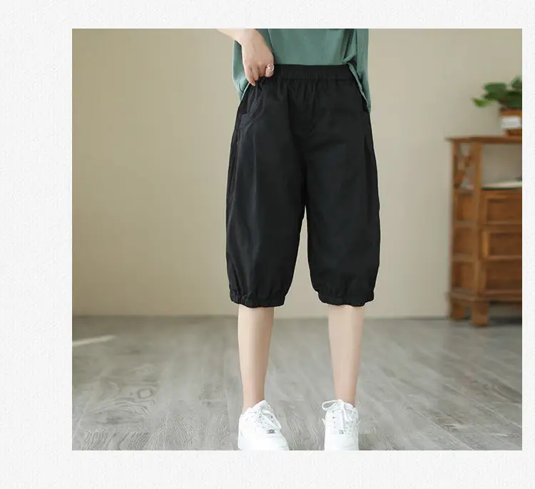 Women's Summer Cropped Pants with Loosen Belt Pocket — feature 26