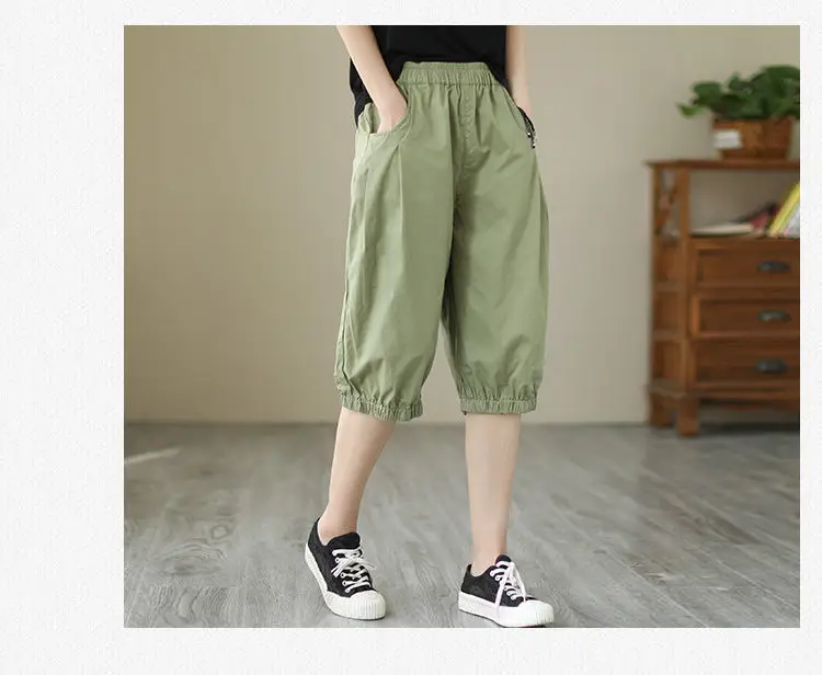 Women's Summer Cropped Pants with Loosen Belt Pocket — feature 8