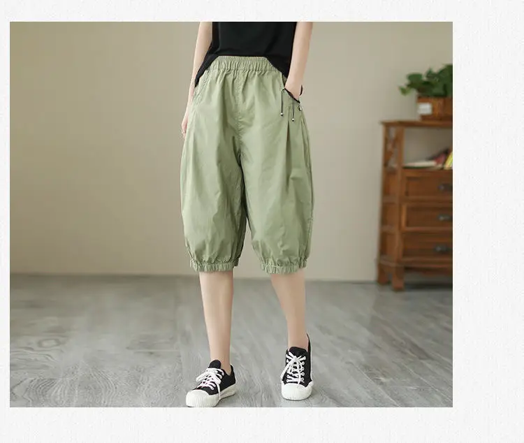 Women's Summer Cropped Pants with Loosen Belt Pocket — feature 9