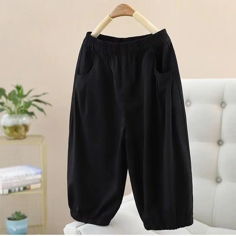 Women's Summer Cropped Pants with Loosen Belt Pocket - Image 3