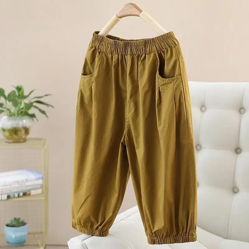 Women's Summer Cropped Pants with Loosen Belt Pocket - Image 4
