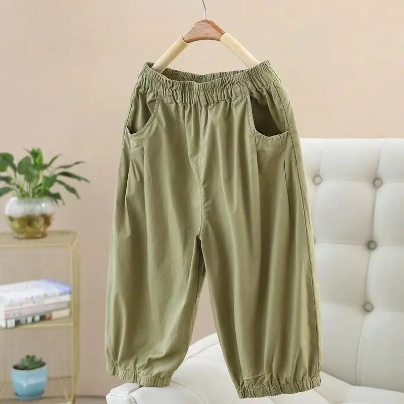 Women's Summer Cropped Pants with Loosen Belt Pocket - Image 5