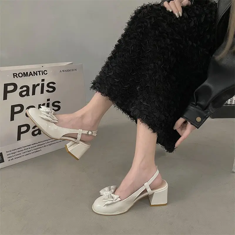 Women's Black Bow Round Toe Heel Sandals 2025 - Image 7