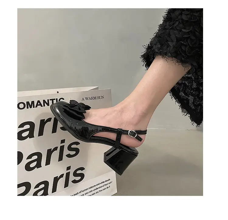 Women's Black Bow Round Toe Heel Sandals 2025 — feature 1