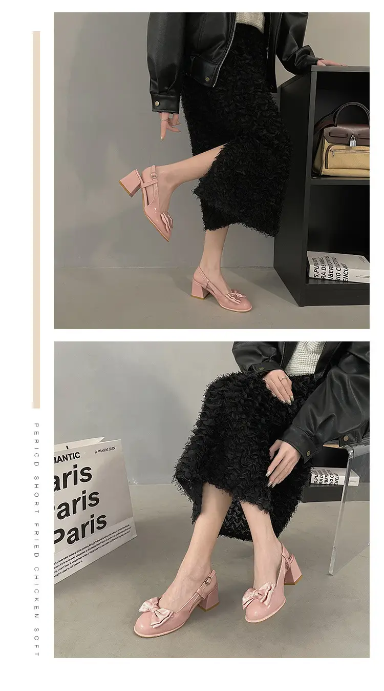 Women's Black Bow Round Toe Heel Sandals 2025 — feature 9