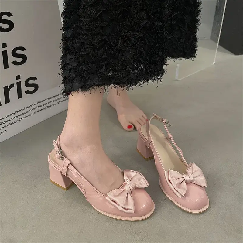 Women's Black Bow Round Toe Heel Sandals 2025 - Image 3