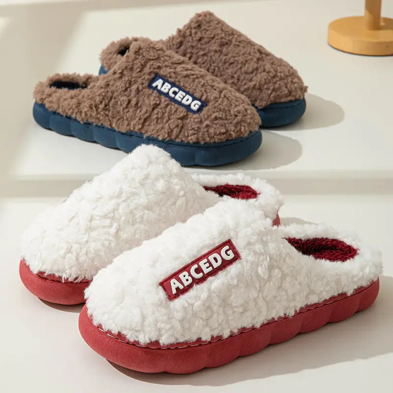Thick-soled fluffy slippers women's autumn and winter moon shoes household home couples indoor warm non-slip cotton slippers wholesale - Image 25