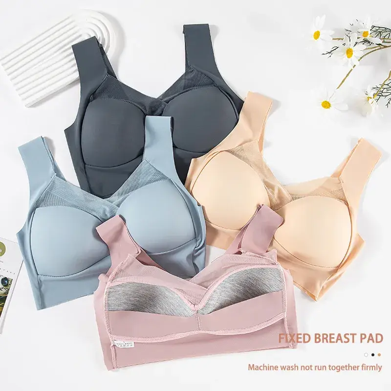 Cross-border plus size seamless sports bra beige - Image 8